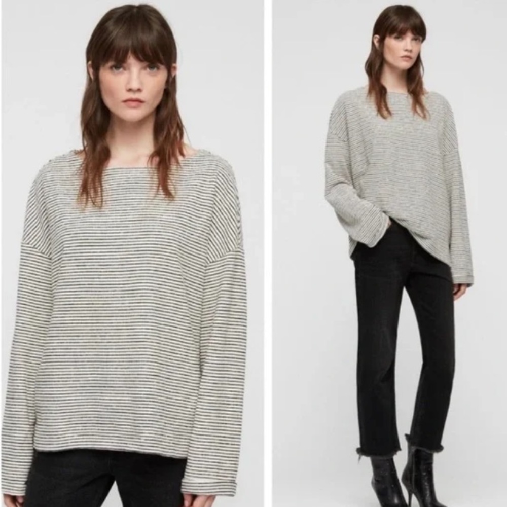 All Saints stripe Adelise long sleeve  top xs/small oversized host pick!!
